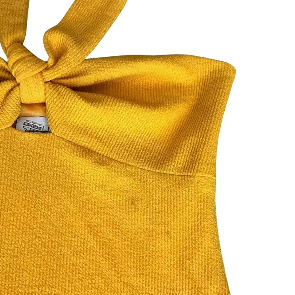 Saylor Women’s Jynx Fringe Halter Neck Mango Yellow Knit Midi Dress Sz S - Picture 9 of 13